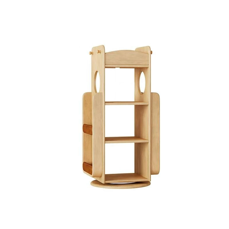 Solid Wood Kids 360° Rotating Bookshelf, Floor Standing Multi-Tier Children’s Book Rack, Montessori Book & Toy Storage Organizer for Living Room & Bedroom