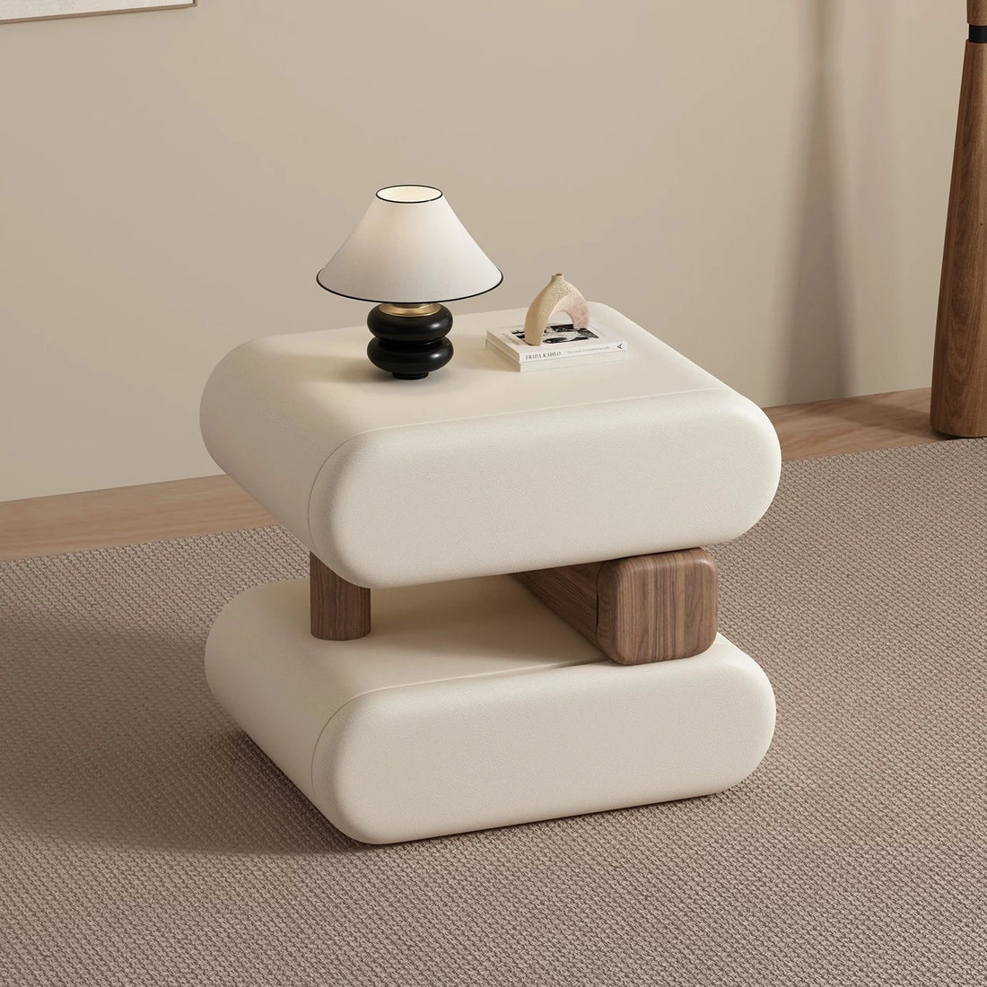 Fully Assembled Solid Wood Nightstand – Cream Style Minimalist Bedside Table for Modern Bedroom