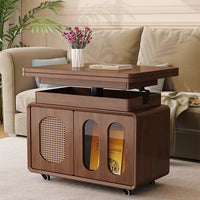 Adjustable Solid Wood Side Table with Wheels Rolling Sofa Table for Living Room