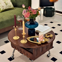 Round Lift Top Coffee Table with Storage and Wheels, Adjustable Height Solid Wood Living Room Table