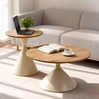 50+70cm Round Coffee Table Set of 2, Modern Cream Style Coffee Tables, Solid Wood Accent Tables for Living Room, Easy Assembly