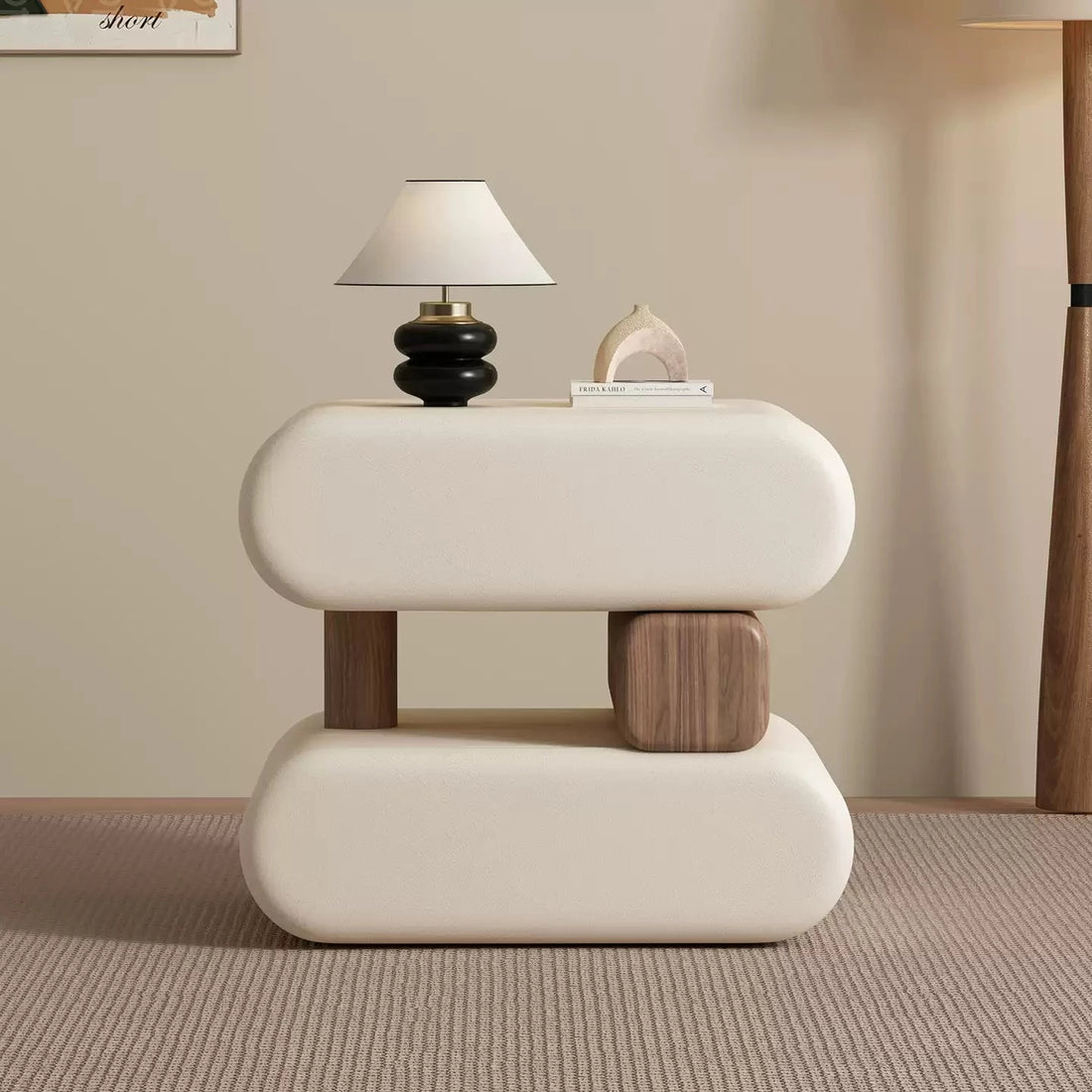 Fully Assembled Solid Wood Nightstand – Cream Style Minimalist Bedside Table for Modern Bedroom