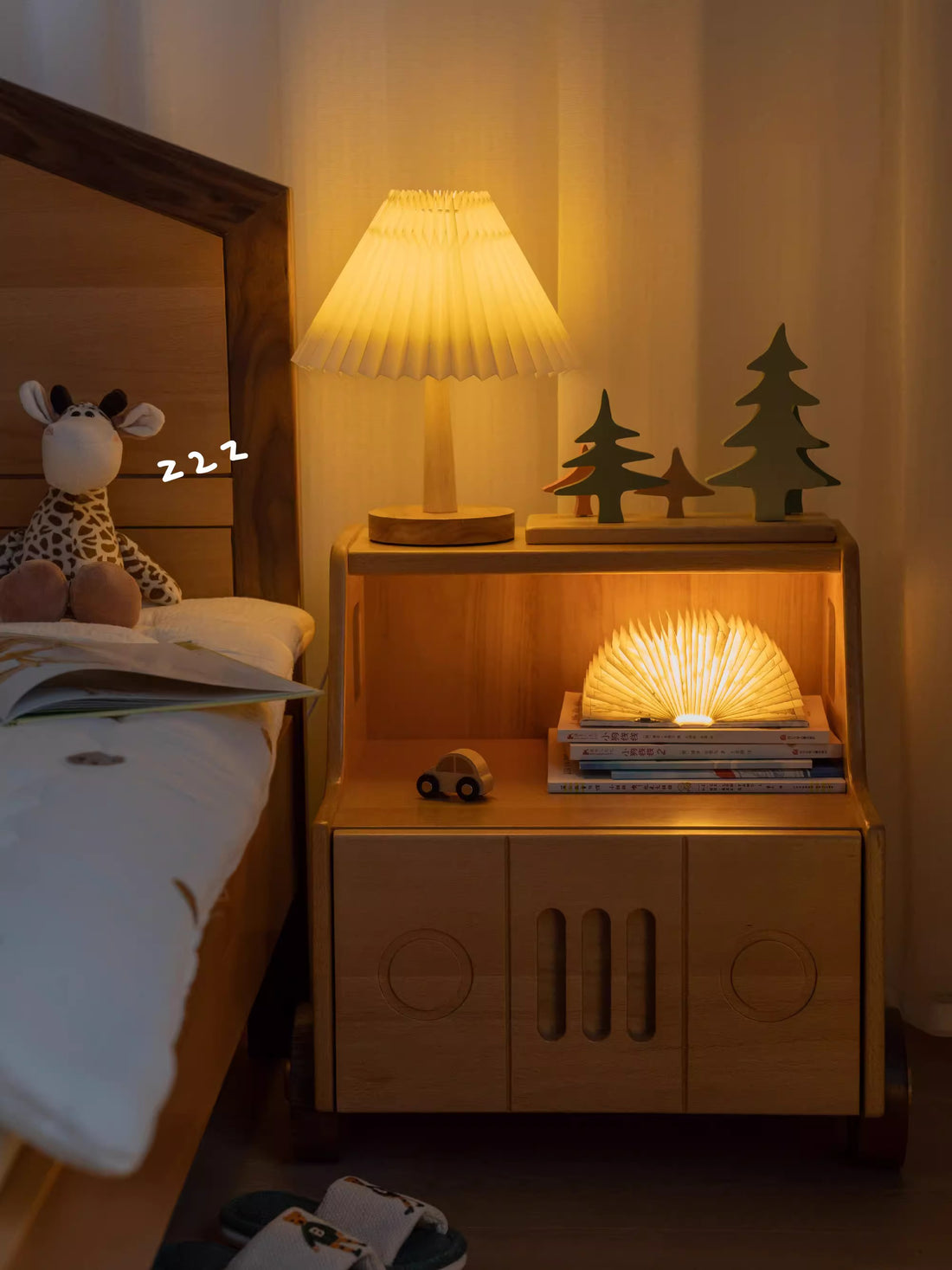 Wooden Children's Bedside Table Modern Simple Bedroom Storage Cabinet Home Cartoon Car Bedside Cabinet