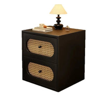 Mid-Century Modern Solid Wood Nightstand (with Natural Rattan Drawers)