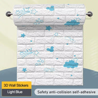 3D Three-Dimensional Wall Sticker Waterproof Self-Adhesive Wallpaper, Cartoon Anti-Collision Soft Wall Sticker for Children's Room 0.7mx20m