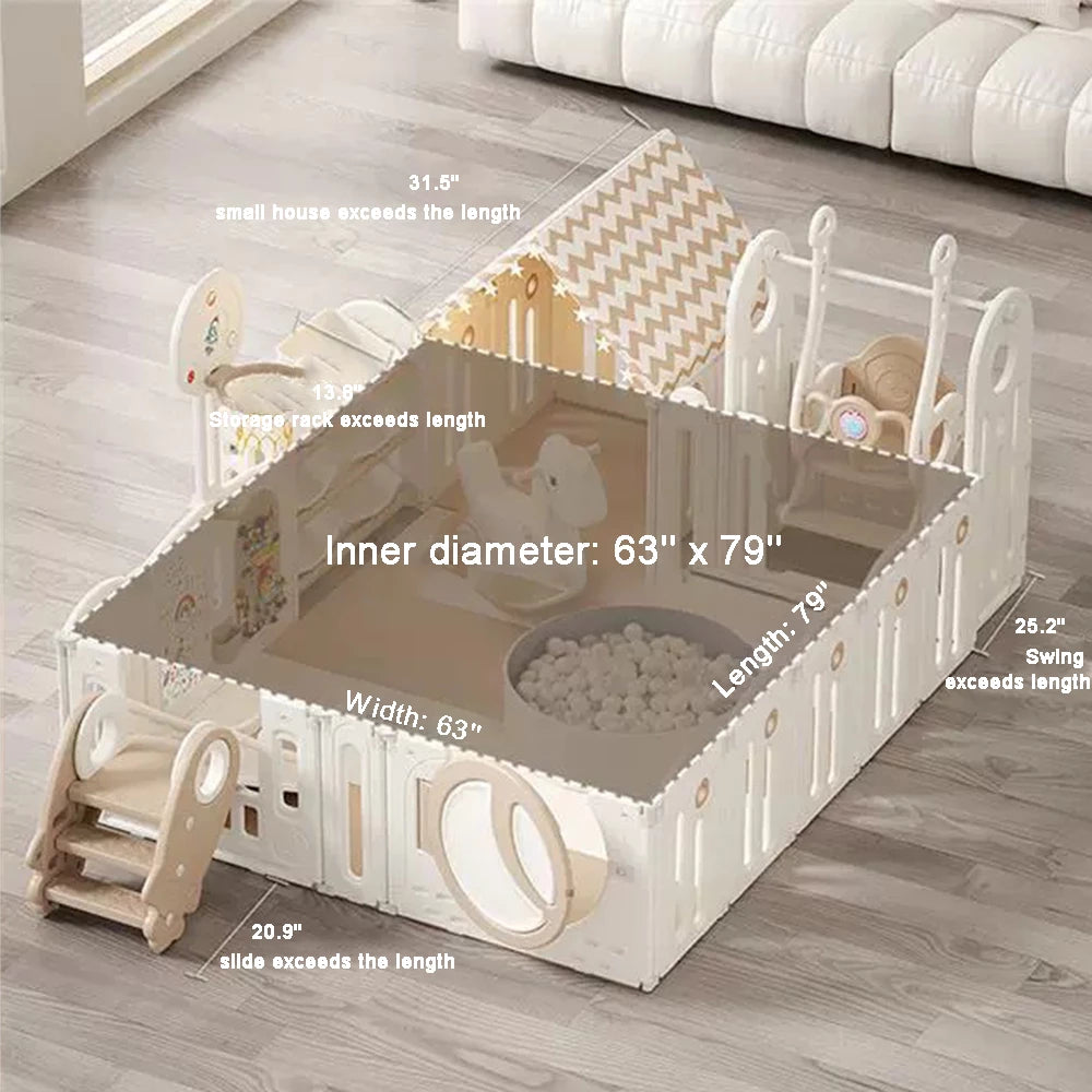 Foldable Infant Play Yard with House Baby Playpen and Matching Toys | Star-Moon