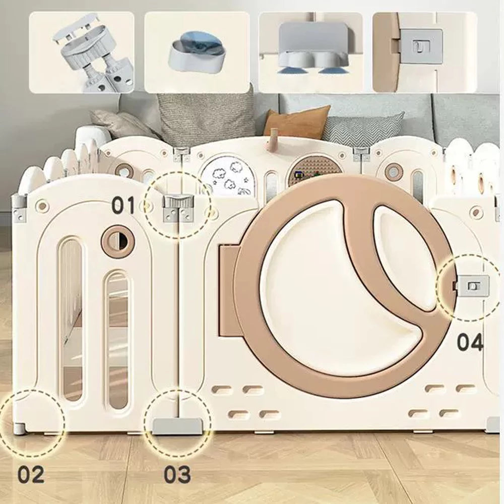 Foldable Infant Play Yard with House Baby Playpen and Matching Toys | Star-Moon