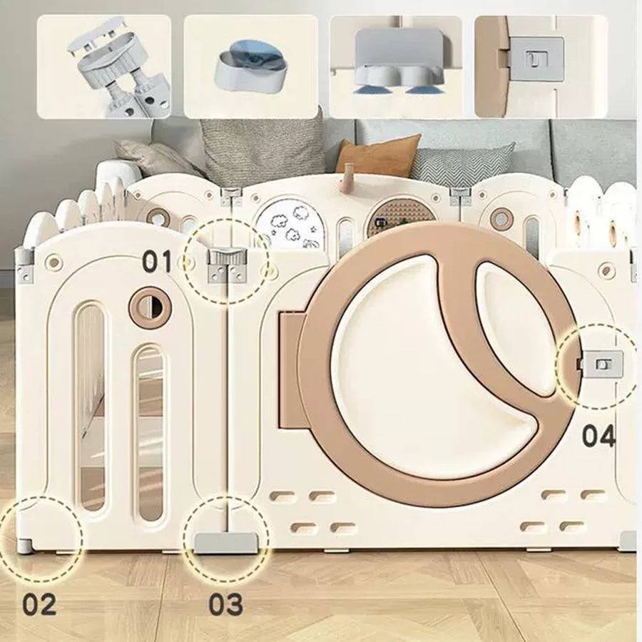 Foldable Infant Play Yard with House Baby Playpen and Matching Toys | Star-Moon