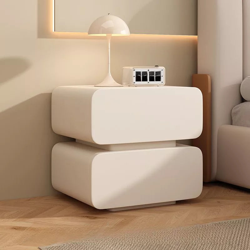 Leather Bedside Table, Modern Minimalist Bedside Table，Nightstand with 2 Drawers, Wood Bedside Table, Bedroom Bedside Table