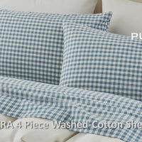 100% Washed Cotton Gingham Bed Sheet Set