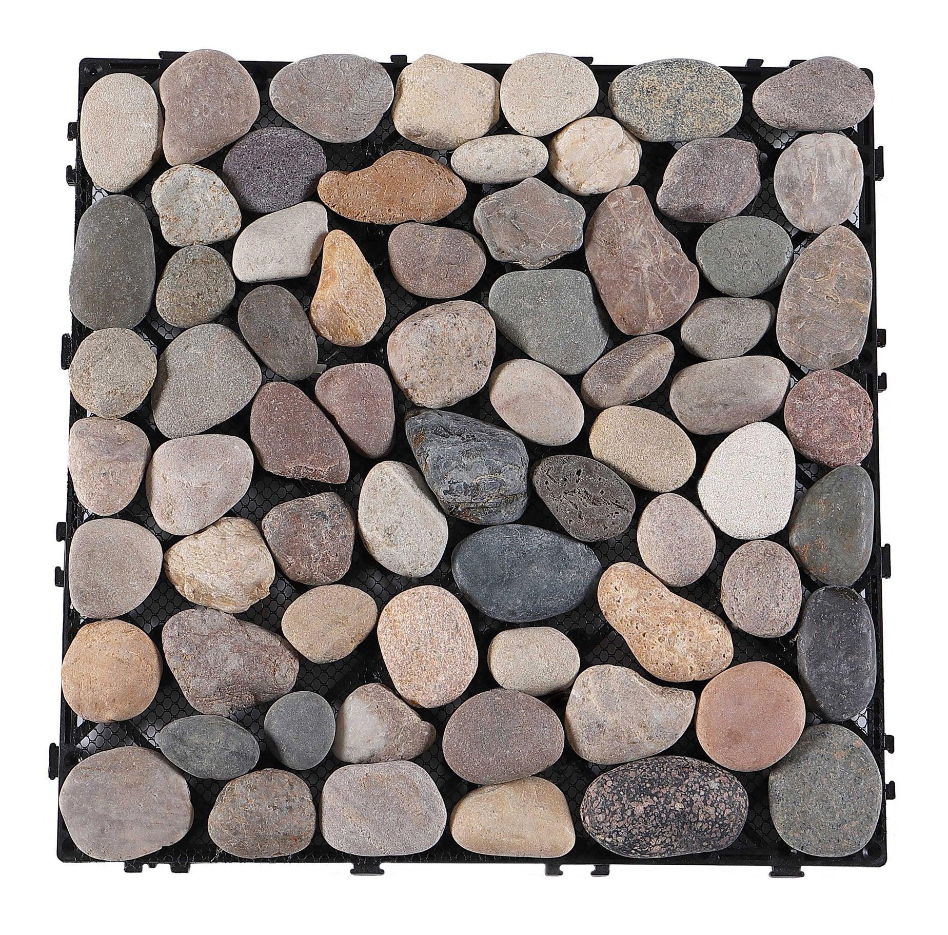 Interlocking Stone Deck Tiles 12''x12''Pebble Tiles(Pack of 4)PURE ERA