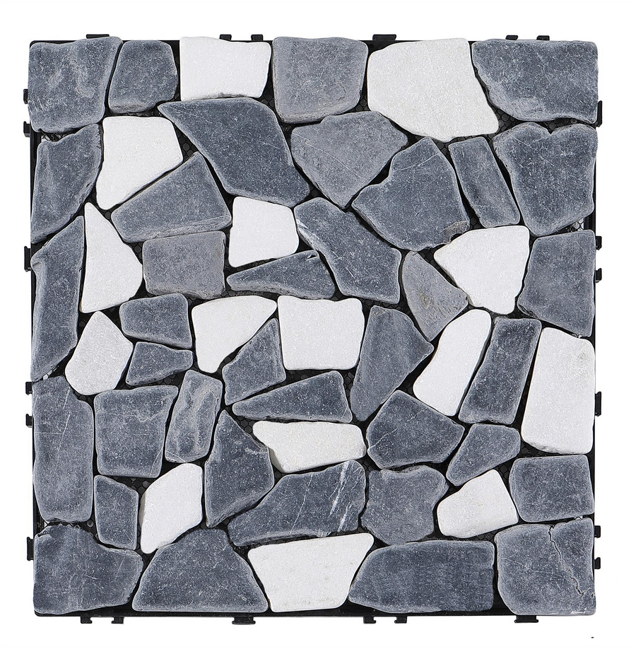 Pure Era - 12''x12'' Interlocking Patio Tiles Stone Deck Tiles - Sliced Black and White