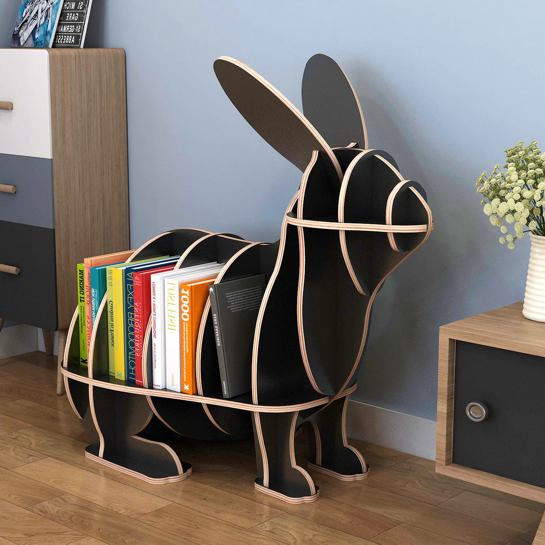 Kids Creative Rabbits Bookshelf Locker Wooden
