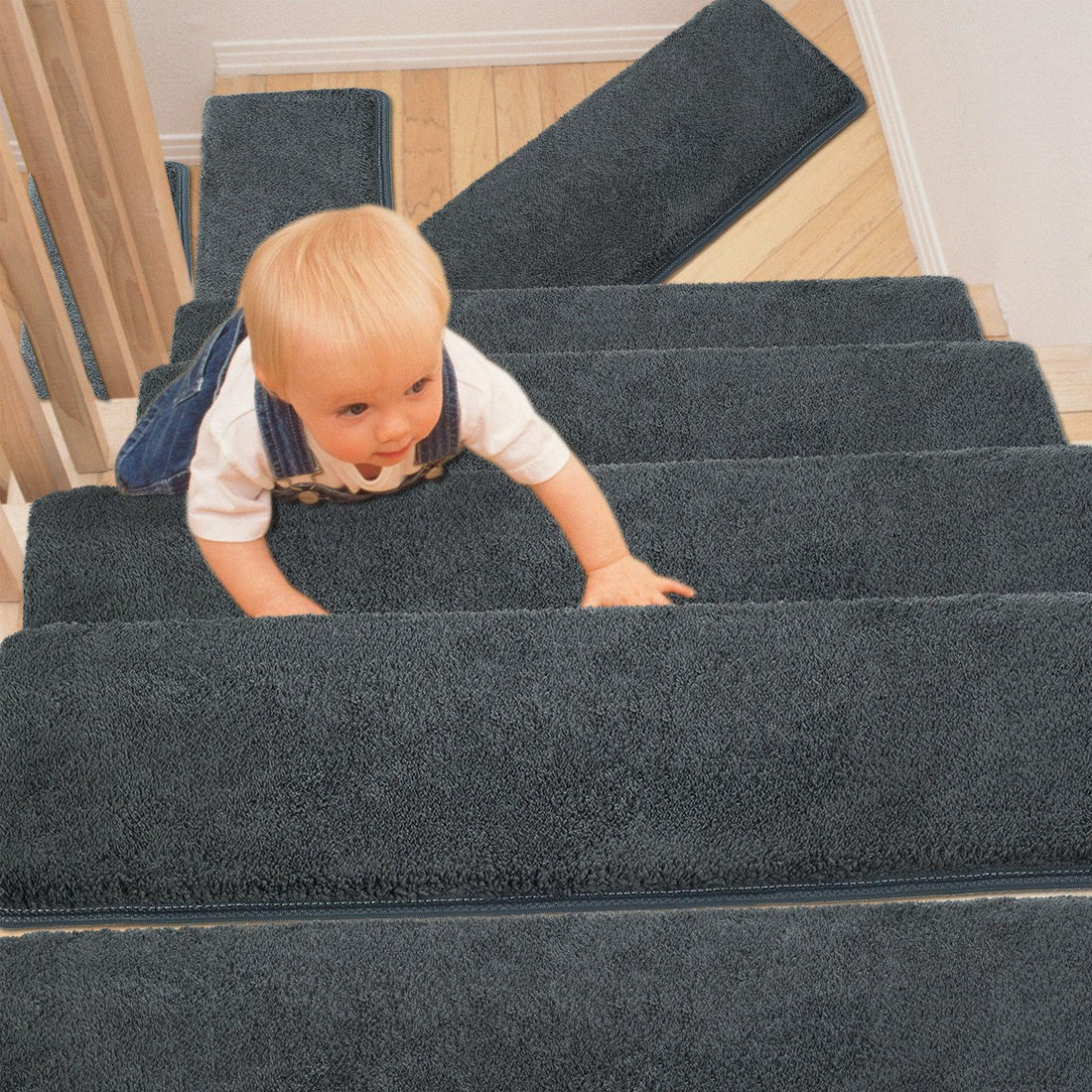 Pure Era - Non-slip Tape Free Bullnose Carpet Stair Treads Pet Friendly Peel and Stick