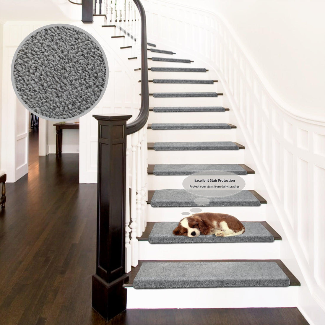 Pure Era - Non-slip Tape Free Bullnose Carpet Stair Treads Pet Friendly Peel and Stick