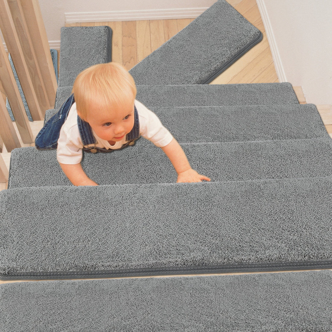 Bullnose Carpet Stair Treads Light Gray