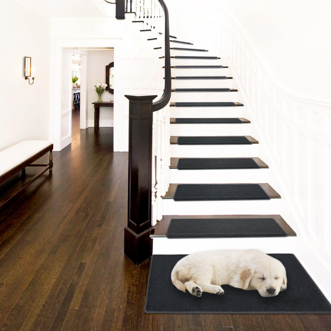Green Stair Treads with Landing Mat - Tape-Free - 15 Pk