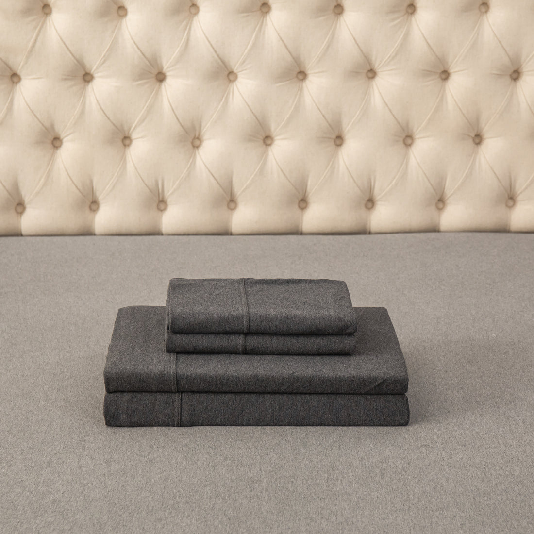 Pure Era - T-shirt Cotton Jersey Knit Bed Sheet Set - Charcoal Gray