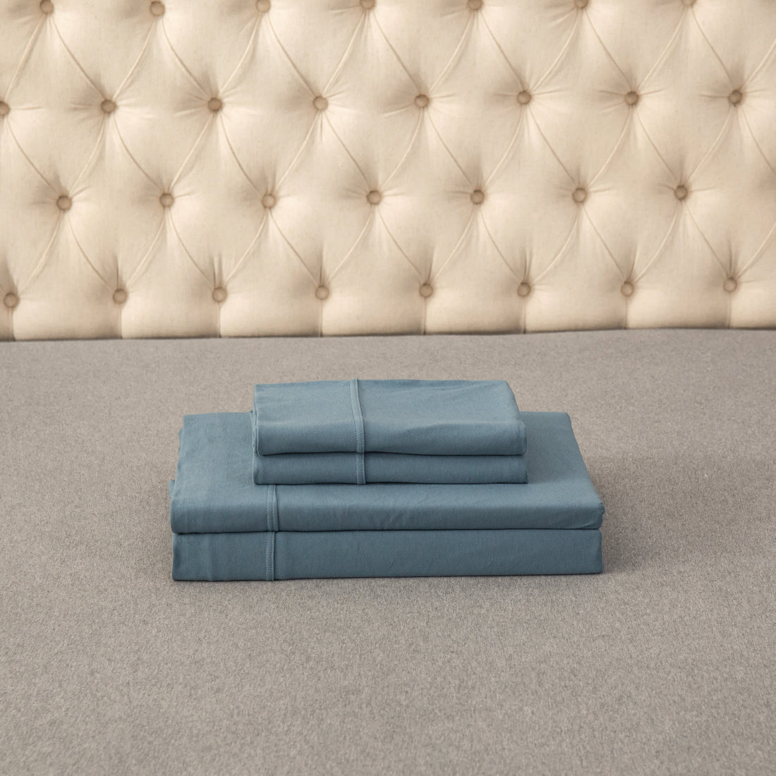 Pure Era - T-shirt Cotton Jersey Knit Bed Sheet Set - Cerulean Blue