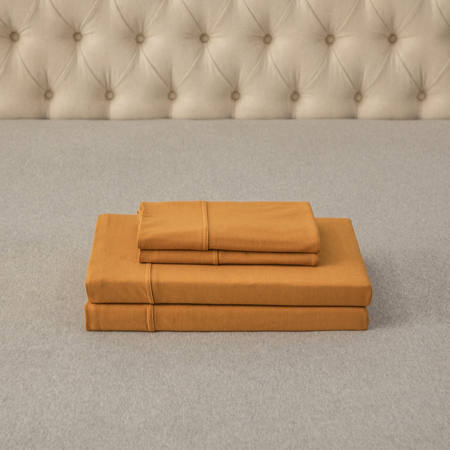 Pure Era - T-shirt Cotton Jersey Knit Bed Sheet Set - Burnt Orange