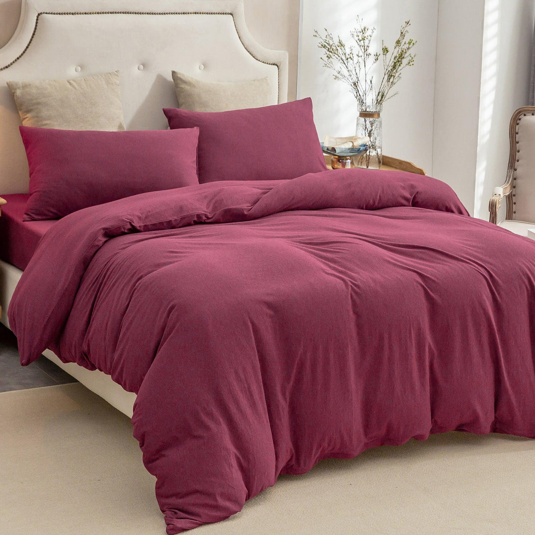 Pure Era | Jersey Duvet Cover Set - Burgundy Red