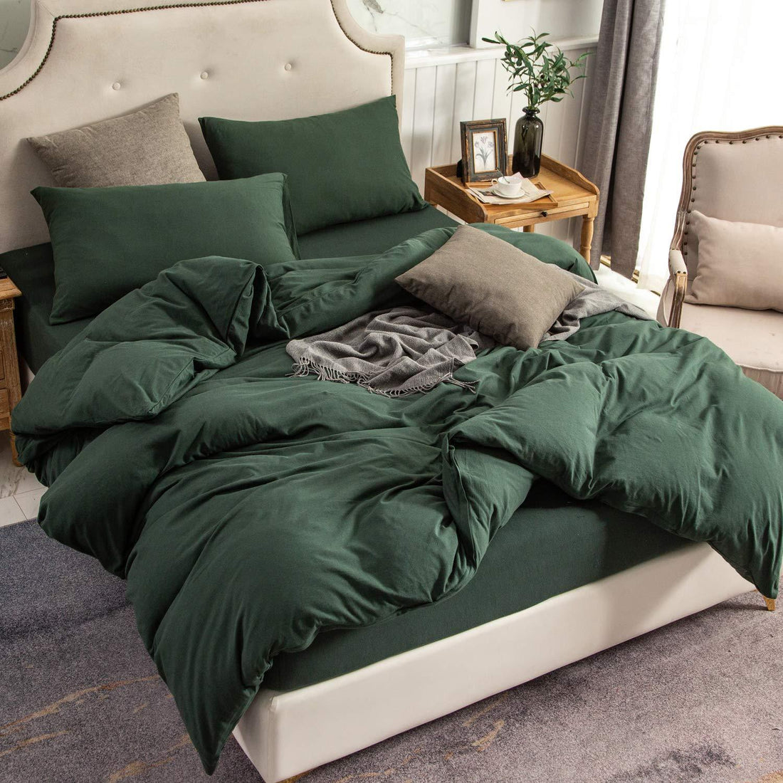 Pure Era | Jersey Duvet Cover Set - Forest Green