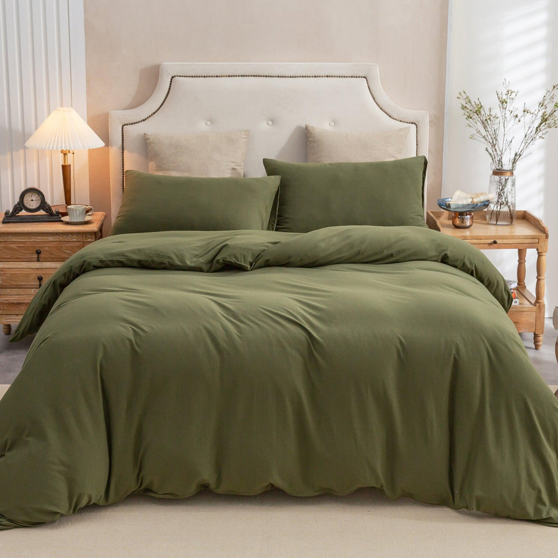 Pure Era - 100% T-shirt cotton Jersey Duvet Cover Set - Olive Green Ultra soft and comfy