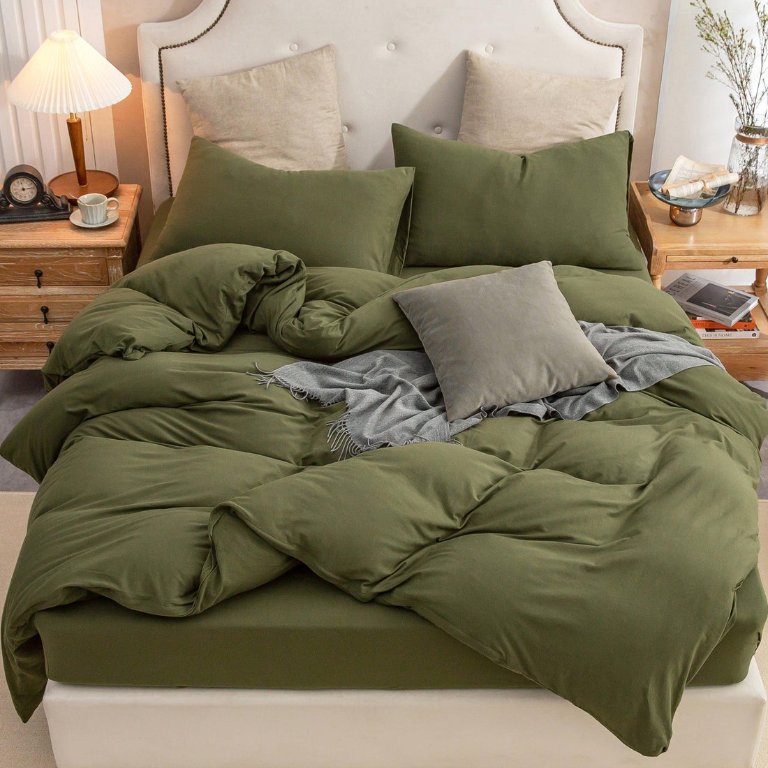 Pure Era - 100% T-shirt cotton Jersey Duvet Cover Set - Olive Green Ultra soft and comfy