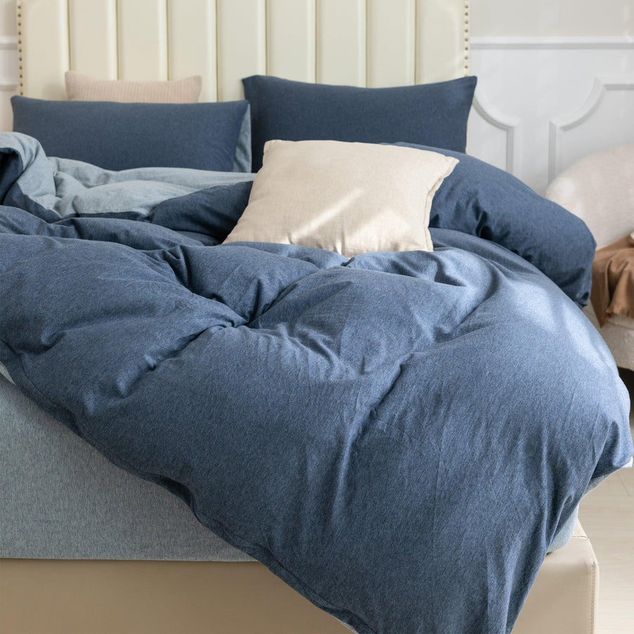 Pure Era - Jersey Duvet Cover Set - Reversible Heathered Navy& Blueish Gray