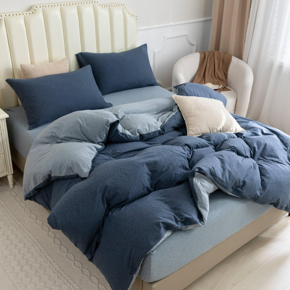Pure Era - Jersey Duvet Cover Set - Reversible Heathered Navy& Blueish Gray