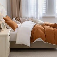 Pure Era - Jersey Duvet Cover Set - Reversible Solid Burnt Orange& Off White