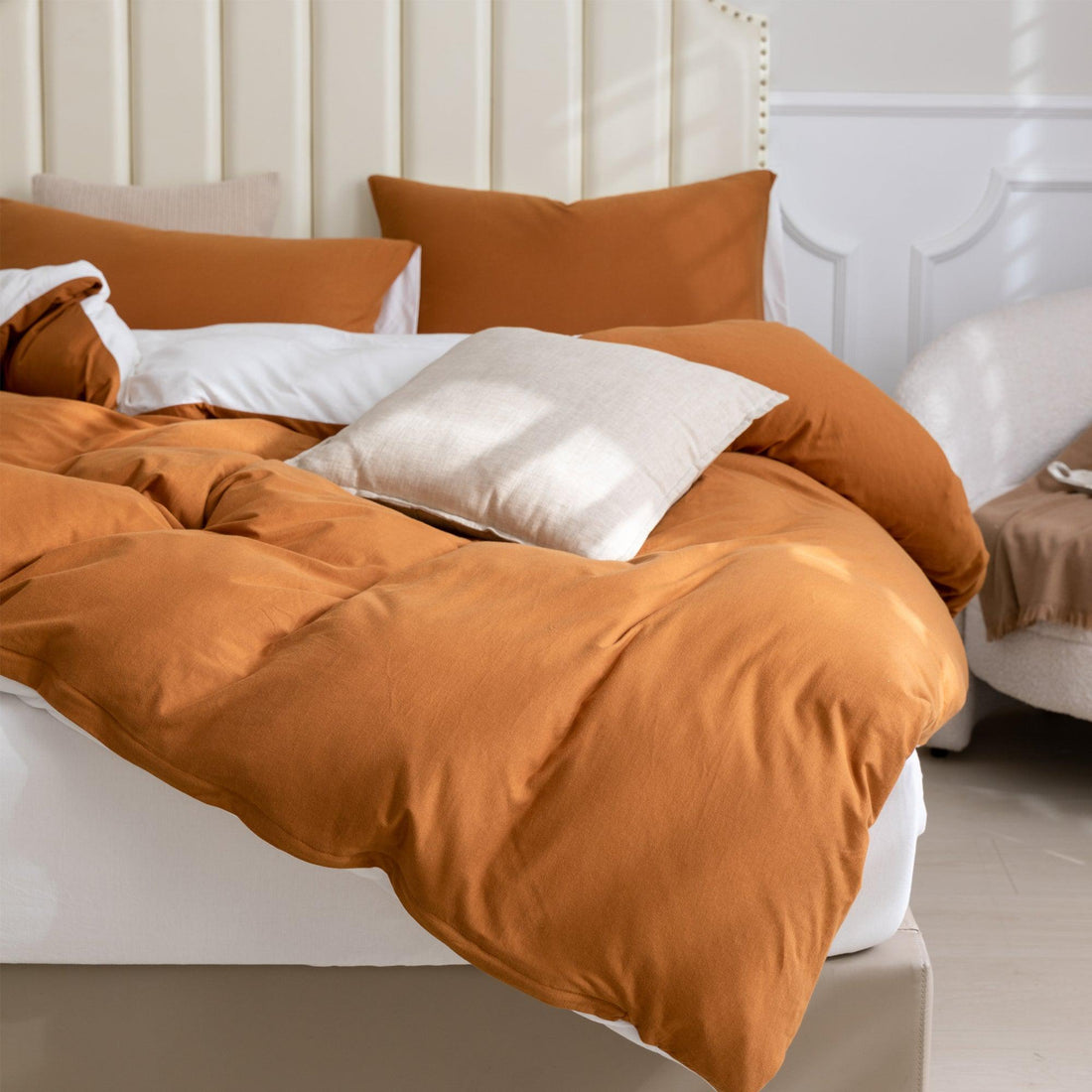 Pure Era - Jersey Duvet Cover Set - Reversible Solid Burnt Orange& Off White