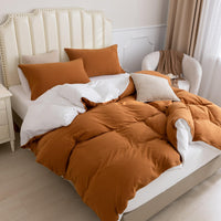 Pure Era - Jersey Duvet Cover Set - Reversible Solid Burnt Orange& Off White