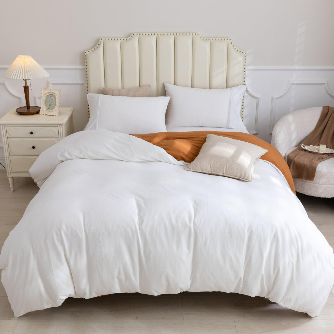 Pure Era - Jersey Duvet Cover Set - Reversible Solid Burnt Orange& Off White