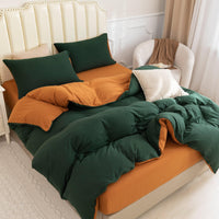 Pure Era - Jersey Duvet Cover Set - Reversible Solid Forest Green& Burnt Orange