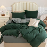 Pure Era - Jersey Duvet Cover Set - Reversible Solid Forest Green/Dark Gray