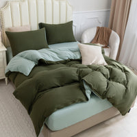 Pure Era - Jersey Duvet Cover Set - Reversible Solid Olive Green/Sage Green