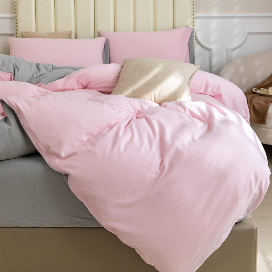 Pure Era - Jersey Duvet Cover Set - Reversible Solid Pink& Gray