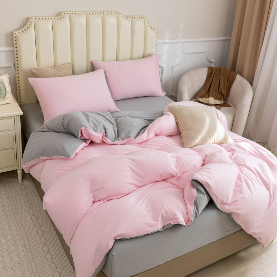 Pure Era - Jersey Duvet Cover Set - Reversible Solid Pink& Gray