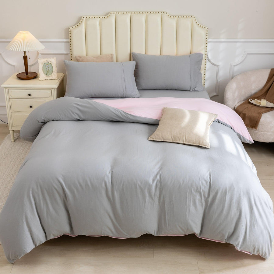 Pure Era - Jersey Duvet Cover Set - Reversible Solid Pink& Gray