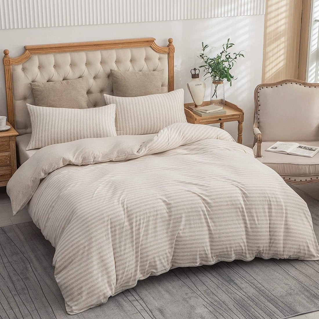 Pure Era - Jersey Duvet Cover Set - Striped Beige