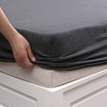 Pure Era - 100% T-shirt Cotton Jersey Fitted Bottom Sheet Extra Deep Pocket - Heathered Charcoal Black