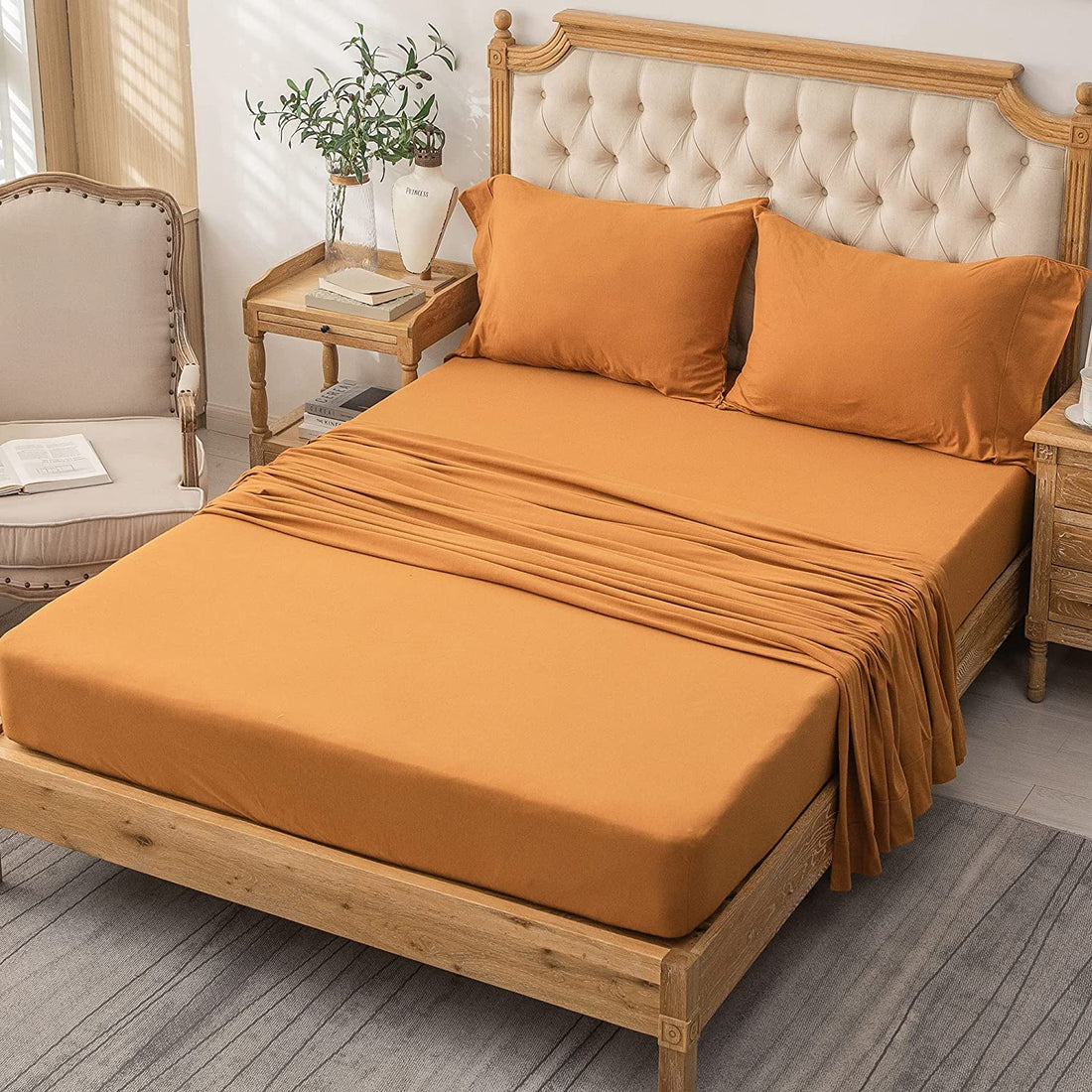 Pure Era - T-shirt Cotton Jersey Knit Bed Sheet Set - Burnt Orange