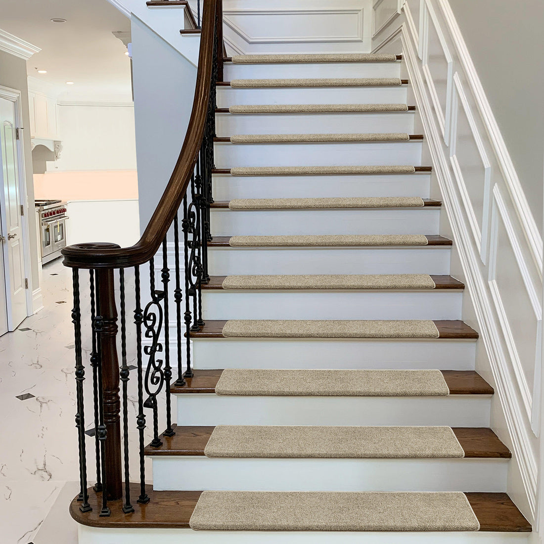 PURE ERA Bullnose Carpet Stair Treads Cream  Grey 