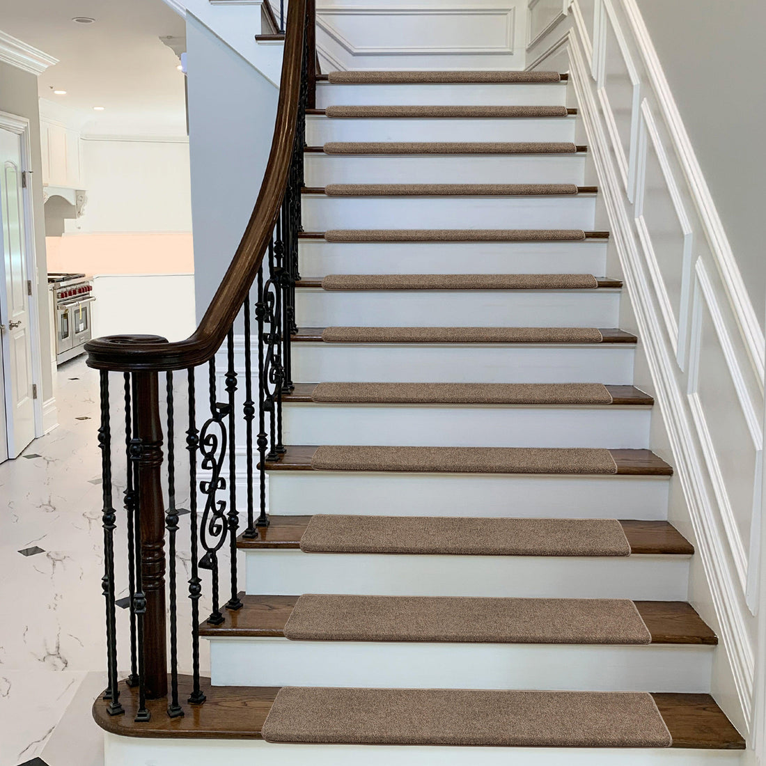 Bullnose Carpet Stair Treads - Camel Brown