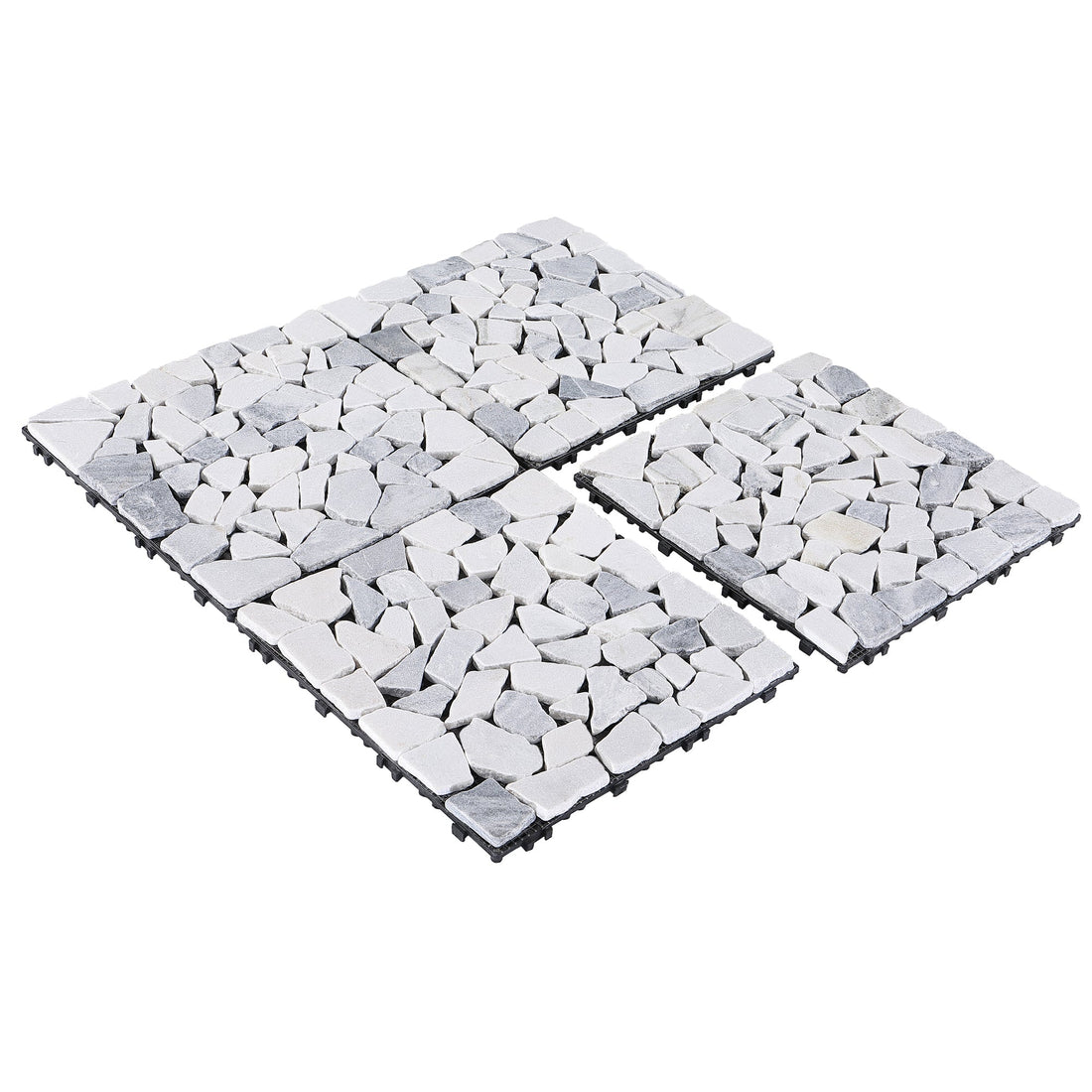 Pure Era -12''x12''  Interlocking Patio Tiles Stone Deck Tiles - Sliced Gray and White