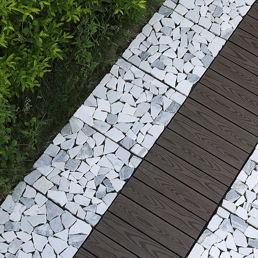 Pure Era -12''x12''  Interlocking Patio Tiles Stone Deck Tiles - Sliced Gray and White