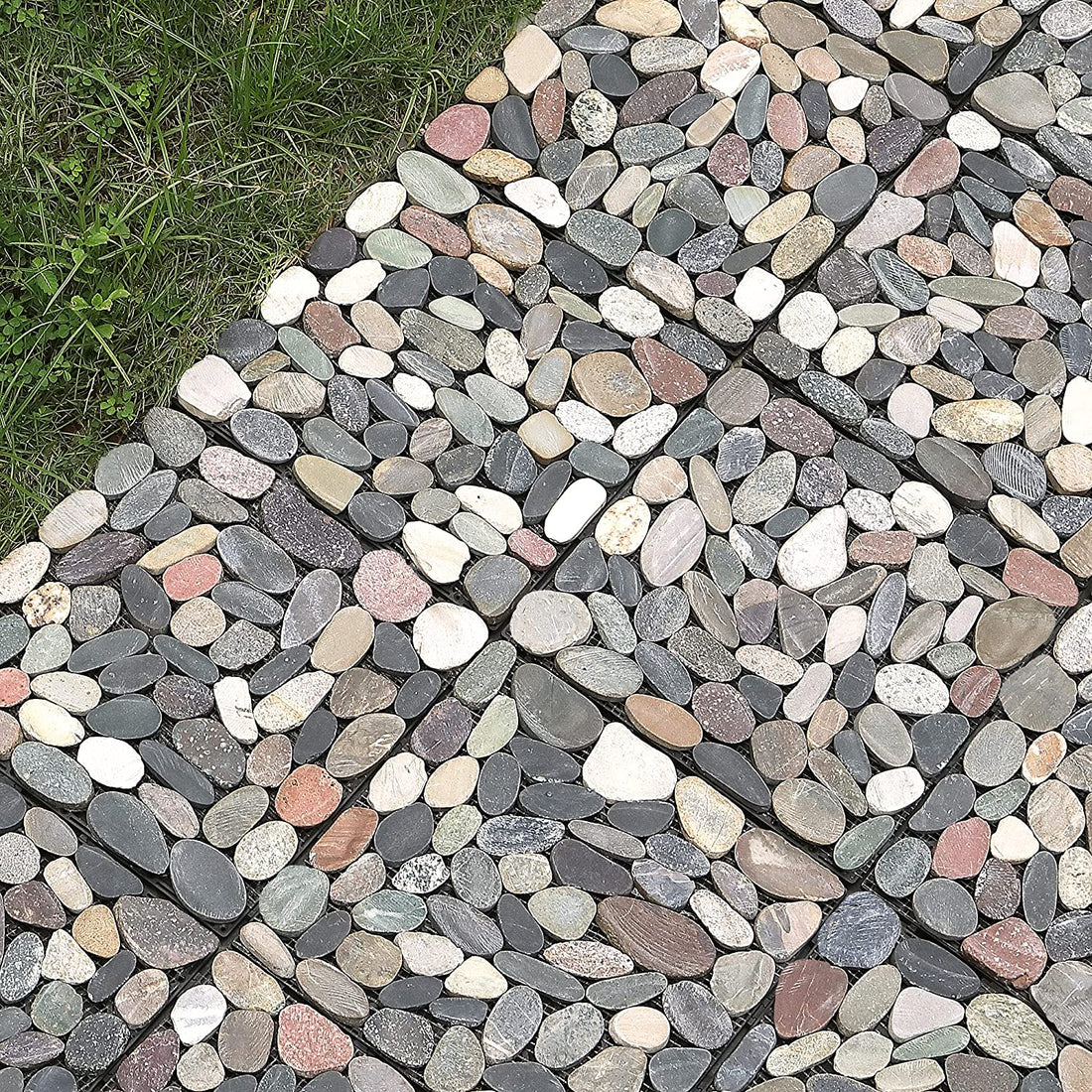Pure Era - 12''x12'' Interlocking Patio Tiles Stone Deck Tiles - Sliced Mixed Color