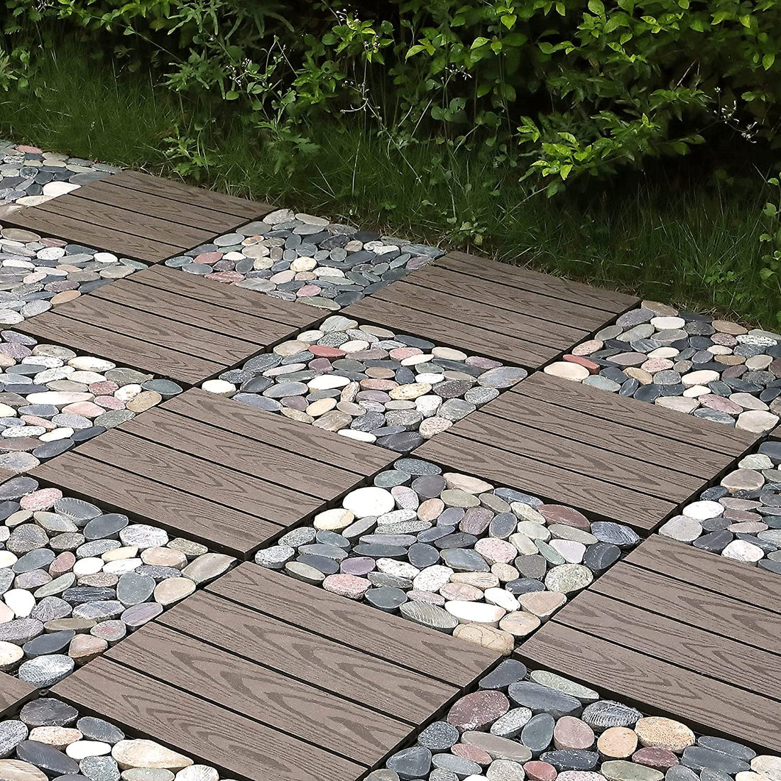 Pure Era - 12''x12'' Interlocking Patio Tiles Stone Deck Tiles - Sliced Mixed Color