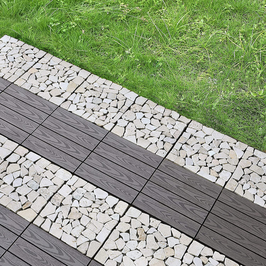 Pure Era - 12''x12'' Interlocking Patio Tiles Stone Deck Tiles - Sliced Tan
